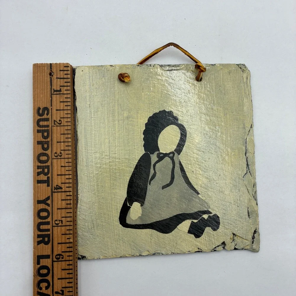 Vintage Primitive Hand Painted Slate Wall Art Amish Girl Silhouette Farmhouse